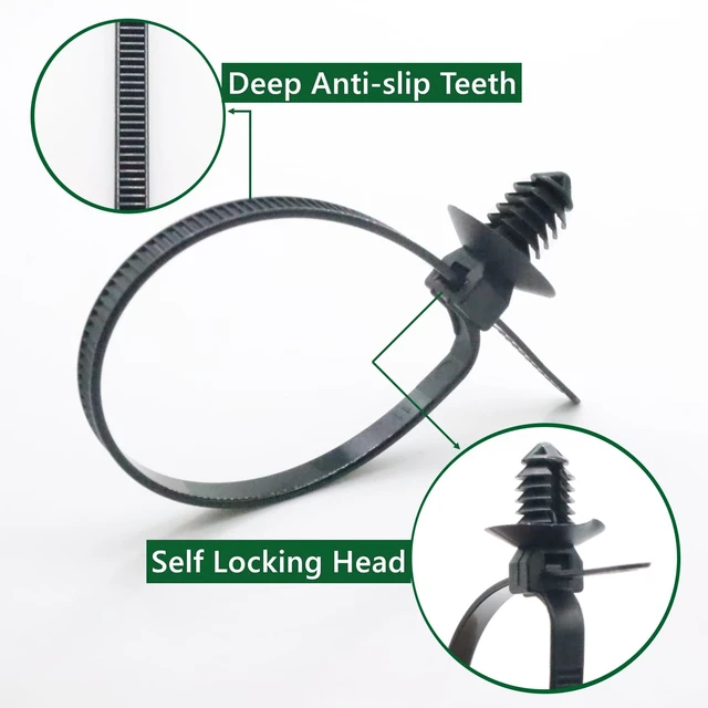Alt view image 3 of 5 - Push Mount Cable Zip Ties 6.5 Inch, Automotive Zip Ties with Push Pin Heavy Duty Wire Harness Clips (100 Pack)