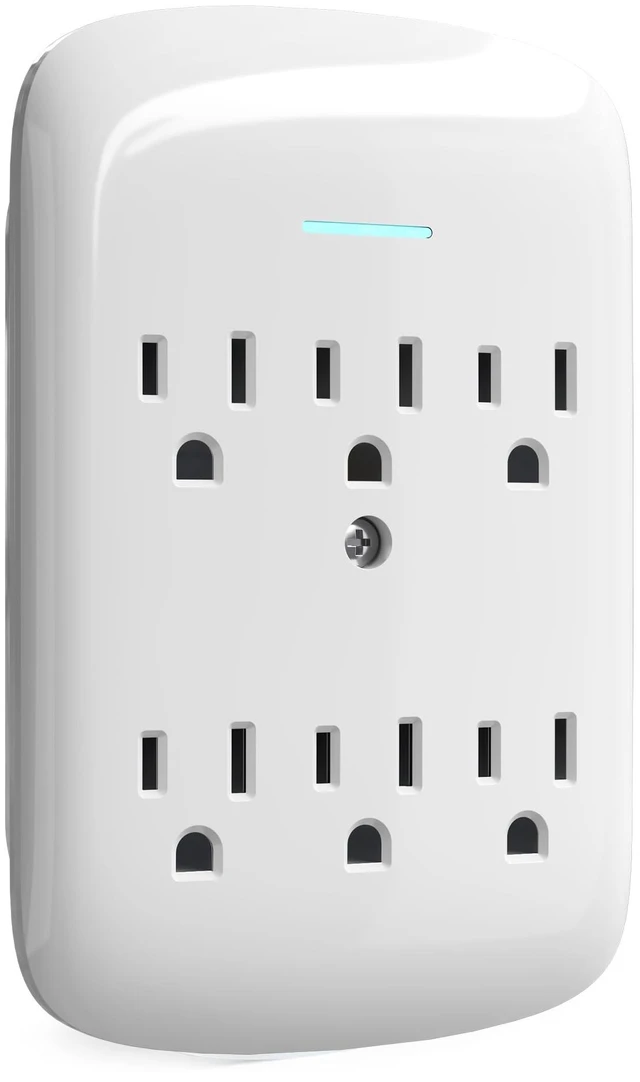 Main image of Surge Protector Wall Mount 6-Outlet Extender 1 Pack, 3 Prong Grounded Multi Plugs Power Strip Adapter Tap with Indicator Light, 15A/125V Low-Profile for Home & Office & Travel -ETL-White
