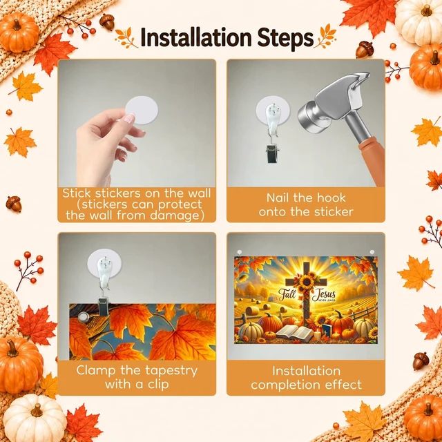 Alt view image 7 of 7 - Fall Thanksgiving Backdrop Banner 71x43 Inchs Fall for Jesus Theme Decorations Never Leaves Pumpkins Backdrop Banner Autumn Thanksgiving Party Supplies Yard Decor
