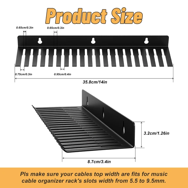 Alt view image 2 of 7 - 2 Pack Wall Mountable Cable Hanger 19 Slots Steel Cable Rack Cord Organizer Studio Storage,Slots Width from 5.5 to 9.5mm for Cord Holder Management Rack Wall Shelf Mount Attachment Storage