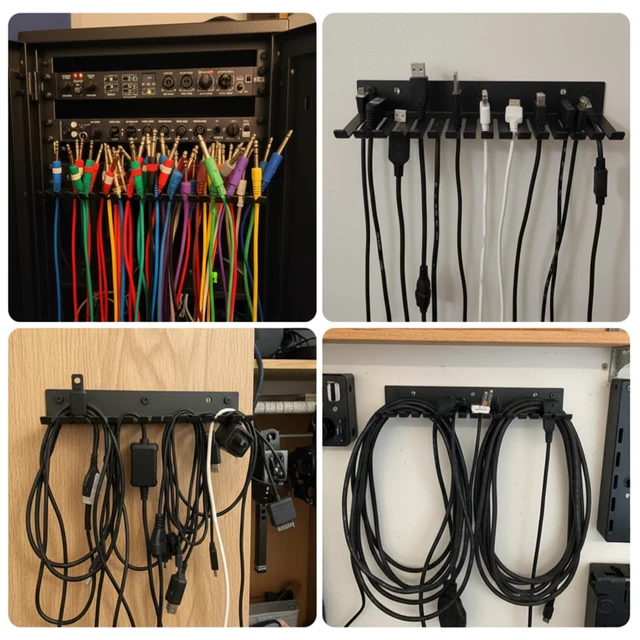 Alt view image 3 of 7 - 2 Pack Wall Mountable Cable Hanger 19 Slots Steel Cable Rack Cord Organizer Studio Storage,Slots Width from 5.5 to 9.5mm for Cord Holder Management Rack Wall Shelf Mount Attachment Storage