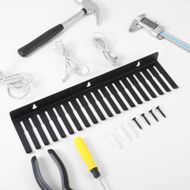 Alt view image 7 of 7 - 2 Pack Wall Mountable Cable Hanger 19 Slots Steel Cable Rack Cord Organizer Studio Storage,Slots Width from 5.5 to 9.5mm for Cord Holder Management Rack Wall Shelf Mount Attachment Storage