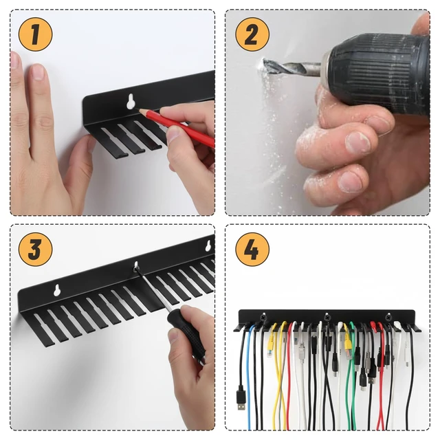 Alt view image 6 of 7 - 2 Pack Wall Mountable Cable Hanger 19 Slots Steel Cable Rack Cord Organizer Studio Storage,Slots Width from 5.5 to 9.5mm for Cord Holder Management Rack Wall Shelf Mount Attachment Storage