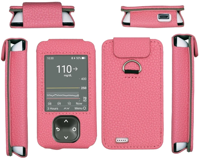 Main image of Dexcom G7 / G6 Receiver Fitted Leather Case W/Screen Protector & Lanyard (Pink)