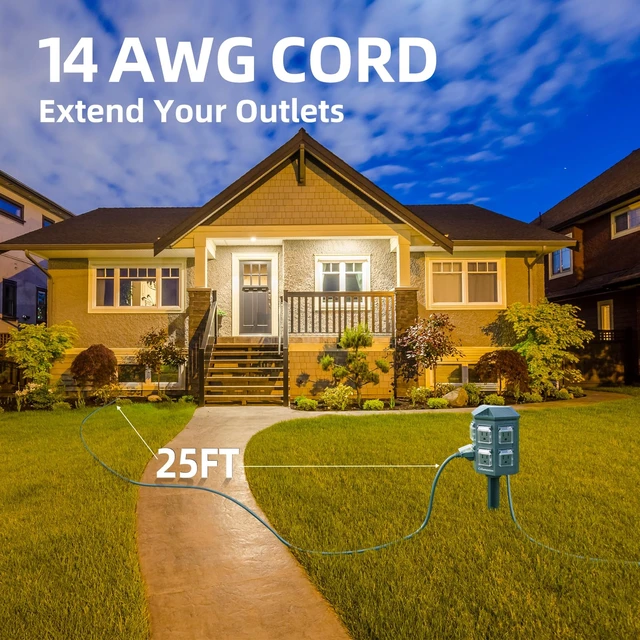 Alt view image 4 of 7 - Outdoor Power Stake with 15ft Extension Cord Waterproof, Outdoor Power Strip with Covers, 6 Grounded Outlets for Christmas Lights, 15A/1875W, ETL Listed