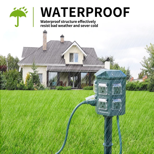 Alt view image 5 of 7 - Outdoor Power Stake with 15ft Extension Cord Waterproof, Outdoor Power Strip with Covers, 6 Grounded Outlets for Christmas Lights, 15A/1875W, ETL Listed