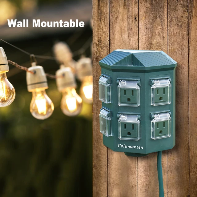 Alt view image 6 of 7 - Outdoor Power Stake with 15ft Extension Cord Waterproof, Outdoor Power Strip with Covers, 6 Grounded Outlets for Christmas Lights, 15A/1875W, ETL Listed