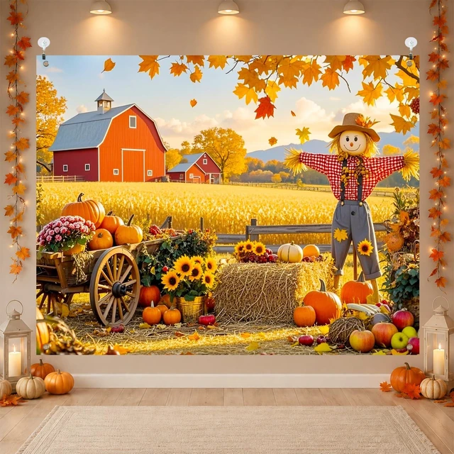 Main image of Happy Fall Backdrop Scarecrow Sunflower Banner 8x6ft Fall Scarecrow Sunflowers Thanksgiving Banner for Autumn Indoor Outdoor Party Decoration and Photo Booth Background