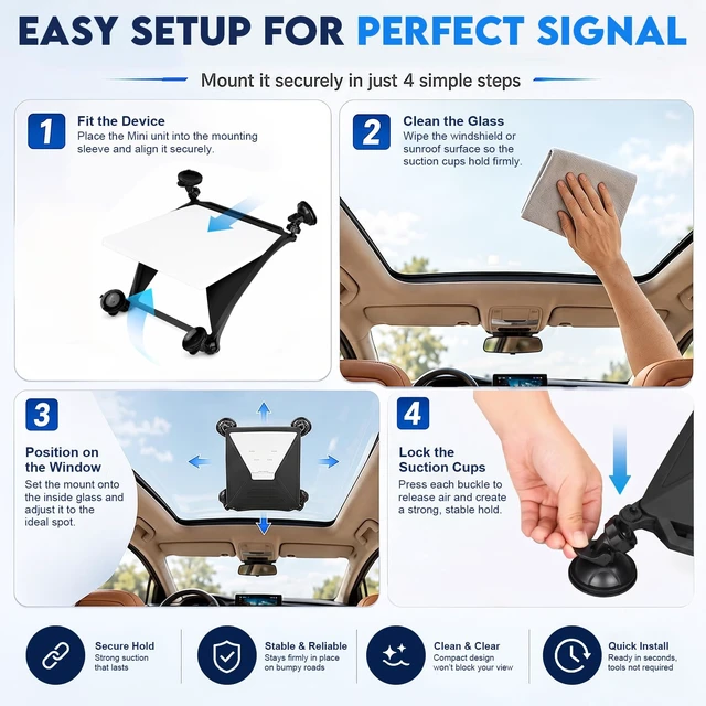 Alt view image 7 of 7 - Suction Cup Car Mount, Silicone Protective Case for Starlink Mini Camping suction cup vehicle mount with silicone case 4-point glass support, carabiners, and tool-free setup for travel