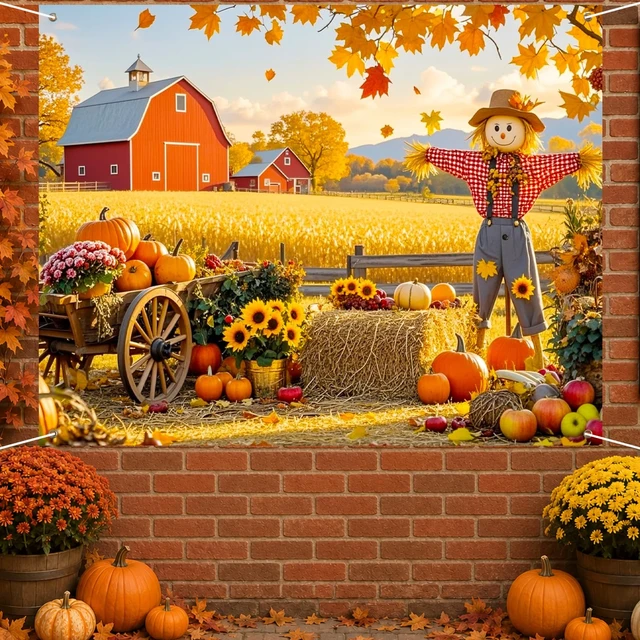 Alt view image 3 of 7 - Happy Fall Backdrop Scarecrow Sunflower Banner 8x6ft Fall Scarecrow Sunflowers Thanksgiving Banner for Autumn Indoor Outdoor Party Decoration and Photo Booth Background