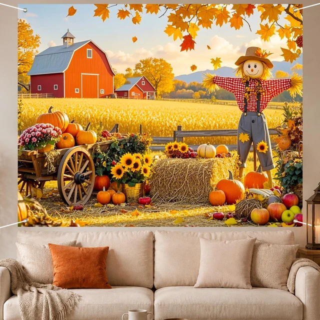 Alt view image 4 of 7 - Happy Fall Backdrop Scarecrow Sunflower Banner 8x6ft Fall Scarecrow Sunflowers Thanksgiving Banner for Autumn Indoor Outdoor Party Decoration and Photo Booth Background
