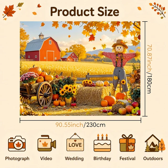 Alt view image 6 of 7 - Happy Fall Backdrop Scarecrow Sunflower Banner 8x6ft Fall Scarecrow Sunflowers Thanksgiving Banner for Autumn Indoor Outdoor Party Decoration and Photo Booth Background
