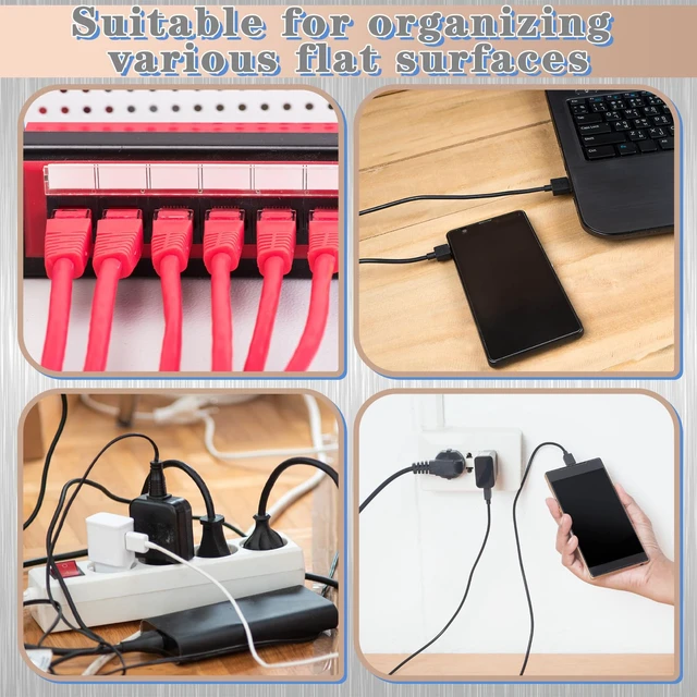 Alt view image 4 of 7 - 60 x 25 mm Cable Holder Stainless Steel Desk Cord Organizer Clips Weighted Base Keeps Wires Secure, Mouse Cord Holder for Desk Office Nightstand, Fixture for Charging Cables Home Travel