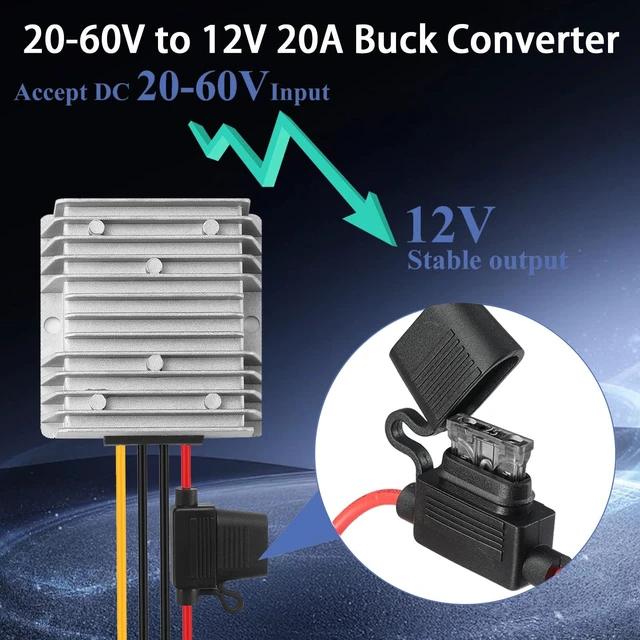 Alt view image 2 of 7 - 20A 240W DC-DC 48V 36V 24V to 12V Step Down Converter with Fuse 20V-60V to 12V Buck Converter Voltage Reducer Converter Waterproof Golf Cart Car Truck Vehicle Boat RV Accessories