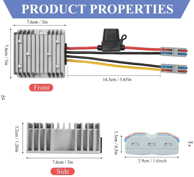 Alt view image 7 of 7 - 20A 240W DC-DC 48V 36V 24V to 12V Step Down Converter with Fuse 20V-60V to 12V Buck Converter Voltage Reducer Converter Waterproof Golf Cart Car Truck Vehicle Boat RV Accessories