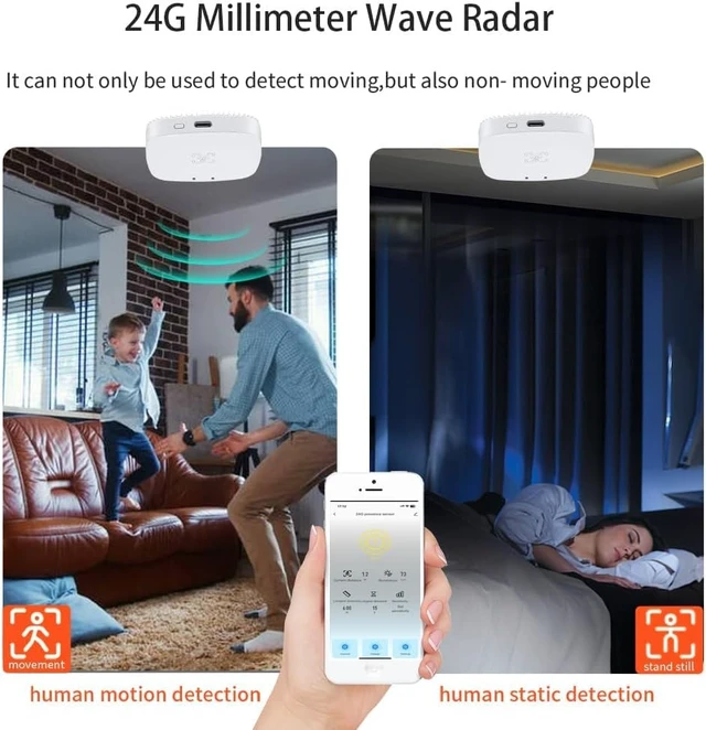 Alt view image 3 of 7 - MmWave Human Presence Sensor, Zigbee Millimeter Wave Radar Detection 24G Radar,Requires TUYA HUB, Supports Home Assistant Zigbee2mqtt