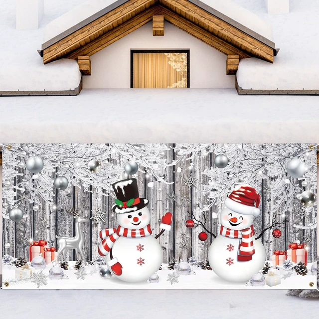 Main image of Christmas Garage Door Cover 6 x 13 Ft, Snowman Nativity Banner Winter Snowman Design, Weatherproof Material Outdoor Indoor, Easy Installation, Festive Front Yard Display