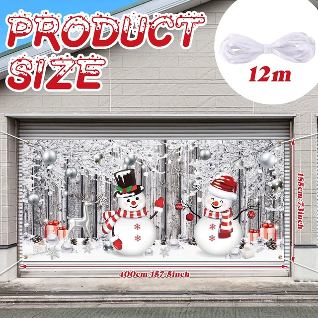 Alt view image 2 of 6 - Christmas Garage Door Cover 6 x 13 Ft, Snowman Nativity Banner Winter Snowman Design, Weatherproof Material Outdoor Indoor, Easy Installation, Festive Front Yard Display