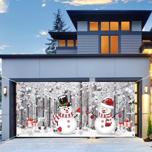 Alt view image 5 of 6 - Christmas Garage Door Cover 6 x 13 Ft, Snowman Nativity Banner Winter Snowman Design, Weatherproof Material Outdoor Indoor, Easy Installation, Festive Front Yard Display