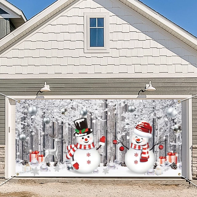 Alt view image 6 of 6 - Christmas Garage Door Cover 6 x 13 Ft, Snowman Nativity Banner Winter Snowman Design, Weatherproof Material Outdoor Indoor, Easy Installation, Festive Front Yard Display