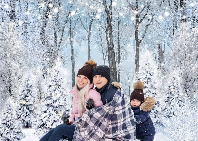 Alt view image 3 of 7 - Winter Snowy Forest Backdrop Winter Wonderland Snow Scene Photo Background 8x6ft Winter Christmas Banner, Xmas New Year Family Holiday Party Decoration Supplies