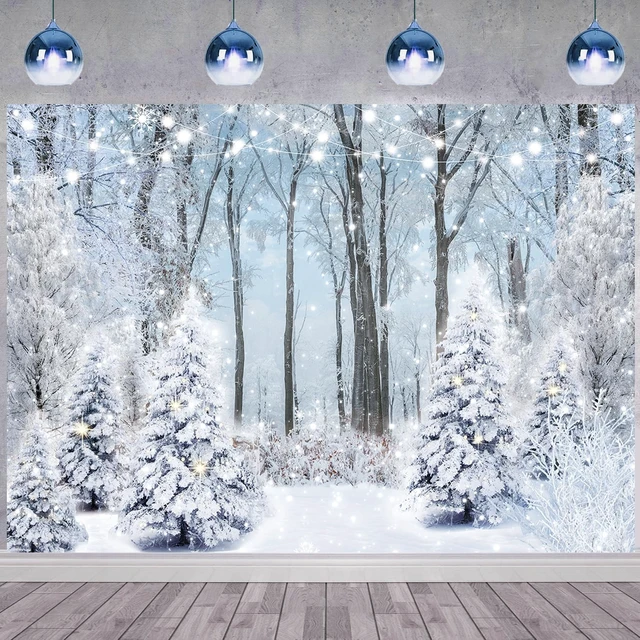 Alt view image 4 of 7 - Winter Snowy Forest Backdrop Winter Wonderland Snow Scene Photo Background 8x6ft Winter Christmas Banner, Xmas New Year Family Holiday Party Decoration Supplies