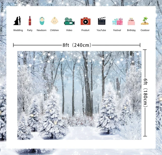 Alt view image 6 of 7 - Winter Snowy Forest Backdrop Winter Wonderland Snow Scene Photo Background 8x6ft Winter Christmas Banner, Xmas New Year Family Holiday Party Decoration Supplies
