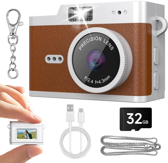 Main image of Mini Keychain Digital Camera, Y2K Retro Pocket Camera, 1080P HD Small Video Recorder with 32GB SD Card for Travel, Vlogs & Daily Recording, Brown