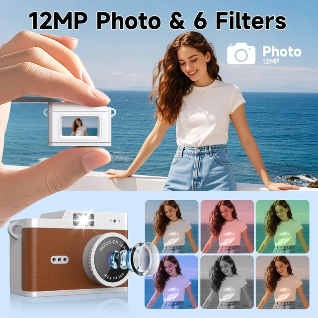 Alt view image 3 of 7 - Mini Keychain Digital Camera, Y2K Retro Pocket Camera, 1080P HD Small Video Recorder with 32GB SD Card for Travel, Vlogs & Daily Recording, Brown