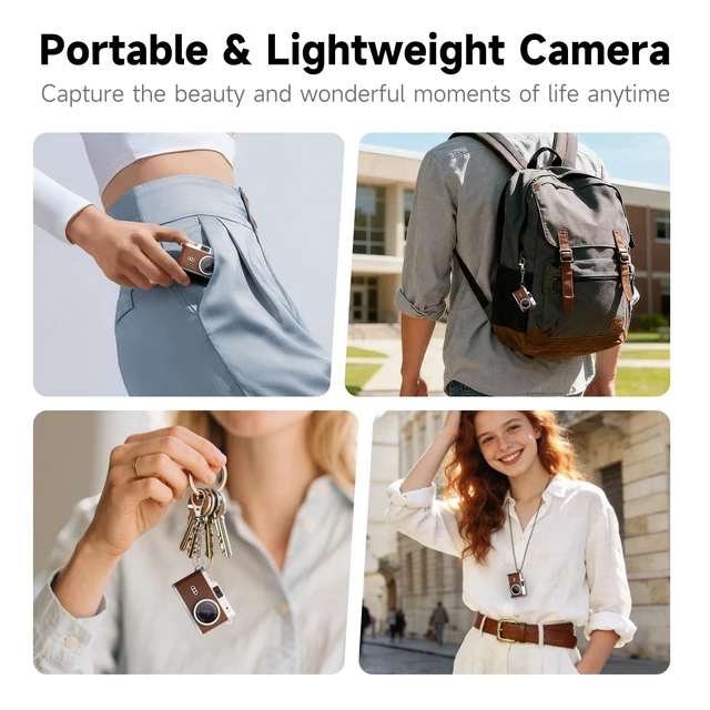 Alt view image 5 of 7 - Mini Keychain Digital Camera, Y2K Retro Pocket Camera, 1080P HD Small Video Recorder with 32GB SD Card for Travel, Vlogs & Daily Recording, Brown