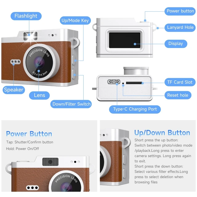 Alt view image 6 of 7 - Mini Keychain Digital Camera, Y2K Retro Pocket Camera, 1080P HD Small Video Recorder with 32GB SD Card for Travel, Vlogs & Daily Recording, Brown