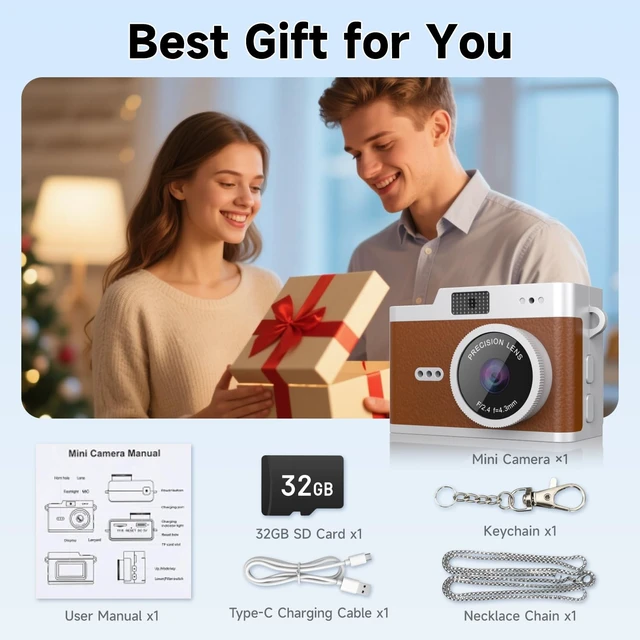 Alt view image 7 of 7 - Mini Keychain Digital Camera, Y2K Retro Pocket Camera, 1080P HD Small Video Recorder with 32GB SD Card for Travel, Vlogs & Daily Recording, Brown