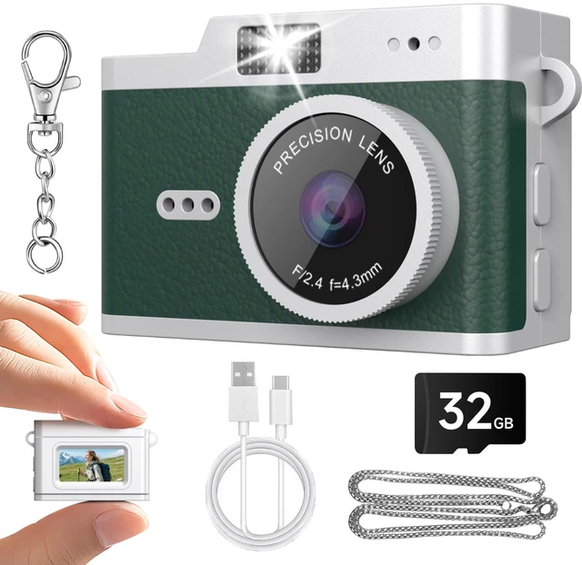 Main image of Mini Keychain Digital Camera, Y2K Retro Pocket Camera, 1080P HD Small Video Recorder with 32GB SD Card for Travel, Vlogs & Daily Recording, Green