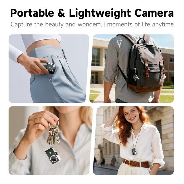Alt view image 5 of 7 - Mini Keychain Digital Camera, Y2K Retro Pocket Camera, 1080P HD Small Video Recorder with 32GB SD Card for Travel, Vlogs & Daily Recording, Green