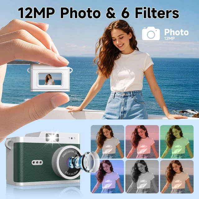 Alt view image 3 of 7 - Mini Keychain Digital Camera, Y2K Retro Pocket Camera, 1080P HD Small Video Recorder with 32GB SD Card for Travel, Vlogs & Daily Recording, Green