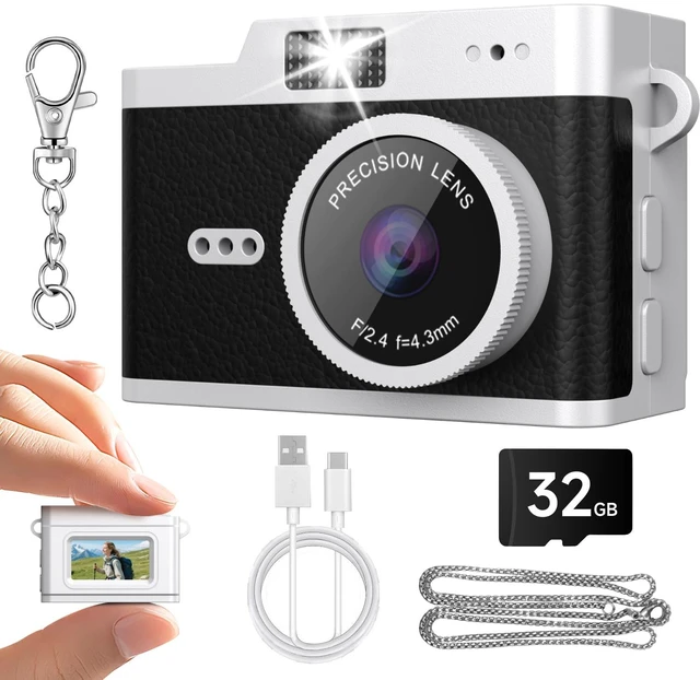 Main image of Mini Keychain Digital Camera, Y2K Retro Pocket Camera, 1080P HD Small Video Recorder with 32GB SD Card for Travel, Vlogs & Daily Recording, Black