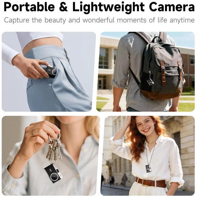 Alt view image 5 of 7 - Mini Keychain Digital Camera, Y2K Retro Pocket Camera, 1080P HD Small Video Recorder with 32GB SD Card for Travel, Vlogs & Daily Recording, Black