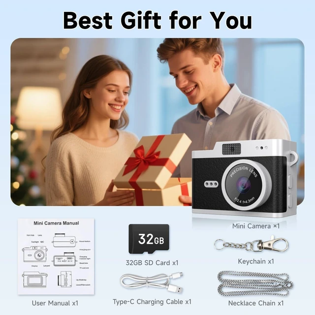 Alt view image 7 of 7 - Mini Keychain Digital Camera, Y2K Retro Pocket Camera, 1080P HD Small Video Recorder with 32GB SD Card for Travel, Vlogs & Daily Recording, Black