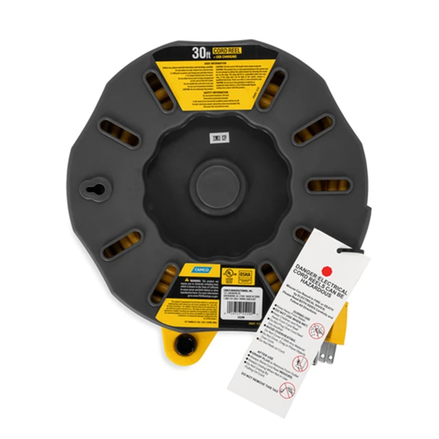 Alt view image 5 of 5 - 30-Ft 10 Amp RV Extension Cord Reel - Rated for 125V / 1,250W - Features 4 125V Electrical Outlets & 2 USB Ports - Includes On/Off Switch & Built-in Circuit Breaker (55290)