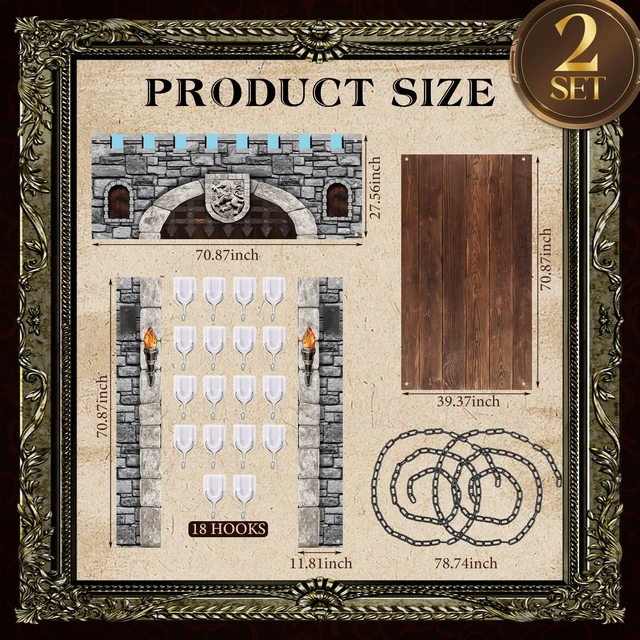Alt view image 2 of 6 - 12 Pcs 3D Medieval Party Decorations Castle Door Cover 70inch