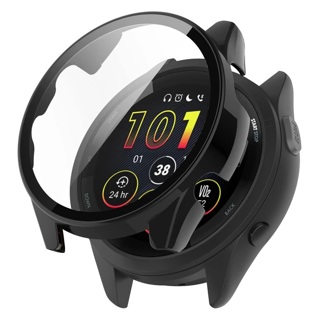 Alt view image 2 of 7 - Compatible with Garmin Forerunner 265S Case Cover, Scratch-Resistant PC Protective Case with HD Tempered Glass Screen Protector for Garmin Forerunner 265S (not 265) (Black&Clear&Pink)