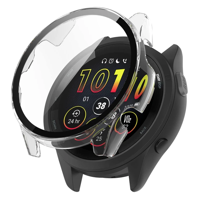 Alt view image 6 of 7 - Compatible with Garmin Forerunner 265S Case Cover, Scratch-Resistant PC Protective Case with HD Tempered Glass Screen Protector for Garmin Forerunner 265S (not 265) (Black&Clear&Pink)