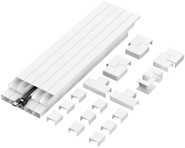 Main image of 157in Cord Hider Kit Paintable Cable Raceway for TV Cables, Wires, and Power Cords, Wire Cover & Cable Concealer, Fire-Retardant Design, Incl. Corners & Connectors, Fits 2-3 Cables White