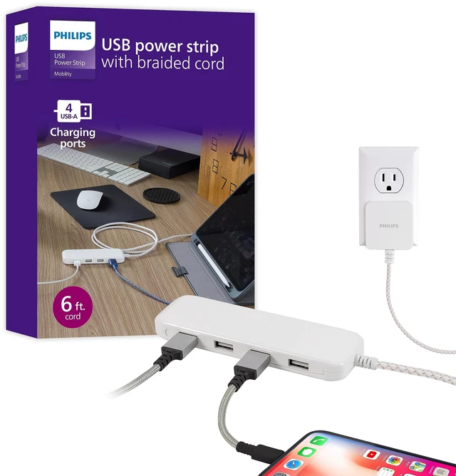 Main image of 24W USB Extension Cord Power Strip Charging Station, for IPhone 11/Pro/Max/XS/XR/X/8, iPad Pro, Samsung Galaxy S10/S9/Plus, Google Pixel, USB-A, 6 ft. Braided Cord, DLK2506/27