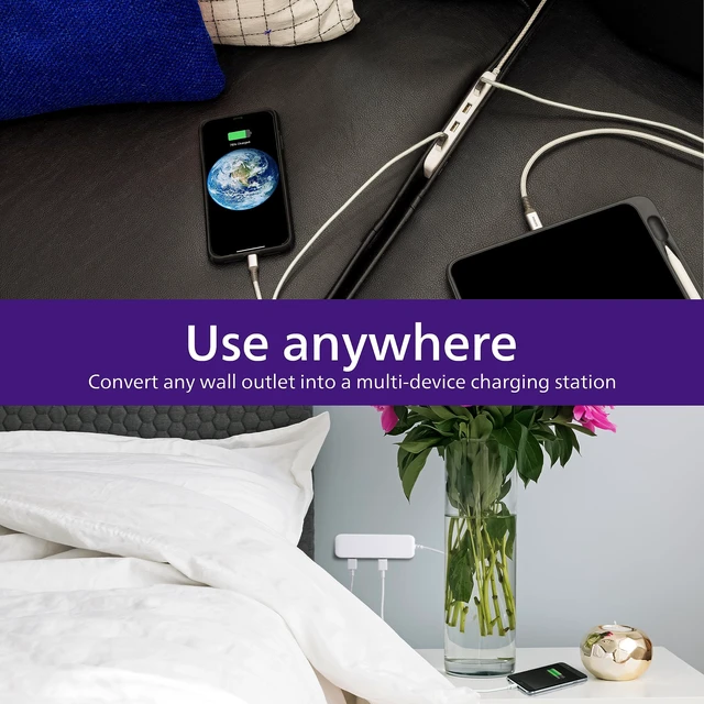 Alt view image 7 of 7 - 24W USB Extension Cord Power Strip Charging Station, for IPhone 11/Pro/Max/XS/XR/X/8, iPad Pro, Samsung Galaxy S10/S9/Plus, Google Pixel, USB-A, 6 ft. Braided Cord, DLK2506/27