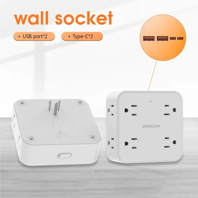 Alt view image 2 of 7 - Power Strip, Flat Wall Plug Extension Cord for Home Office 8 AC Outlets 4 USB (2 USB C), 5 Ft Outlet Extender, Flat Plug(Wireless)