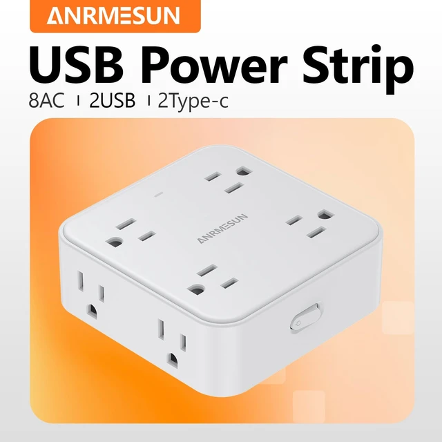 Alt view image 7 of 7 - Power Strip, Flat Wall Plug Extension Cord for Home Office 8 AC Outlets 4 USB (2 USB C), 5 Ft Outlet Extender, Flat Plug(Wireless)