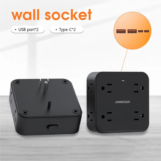 Alt view image 2 of 7 - Power Strip, Flat Wall Plug Extension Cord for Home Office 8 AC Outlets 4 USB (2 USB C), 5 Ft Outlet Extender, Flat Plug(Wireless)