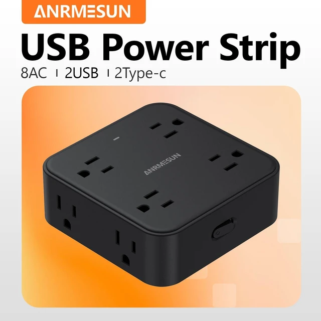 Alt view image 7 of 7 - Power Strip, Flat Wall Plug Extension Cord for Home Office 8 AC Outlets 4 USB (2 USB C), 5 Ft Outlet Extender, Flat Plug(Wireless)