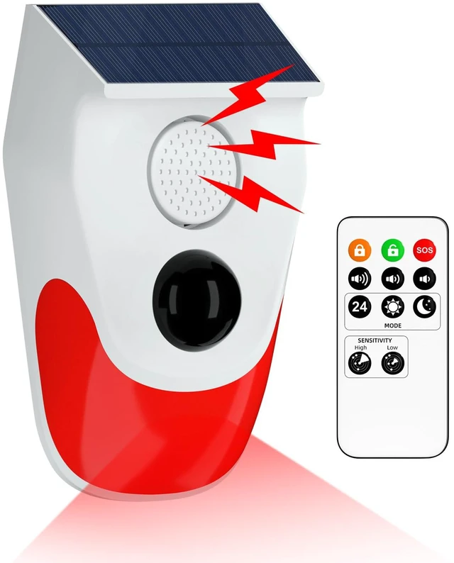 Main image of Solar Motion Sensor Alarm Outdoor,120dB Loud Noise Maker&Strobe Light Remote Control, IP65 Waterproof, 3 Work Modes Motion Detector for Deer/Bear Deterrent, Driveway, Home, Villa, Farm, Barn